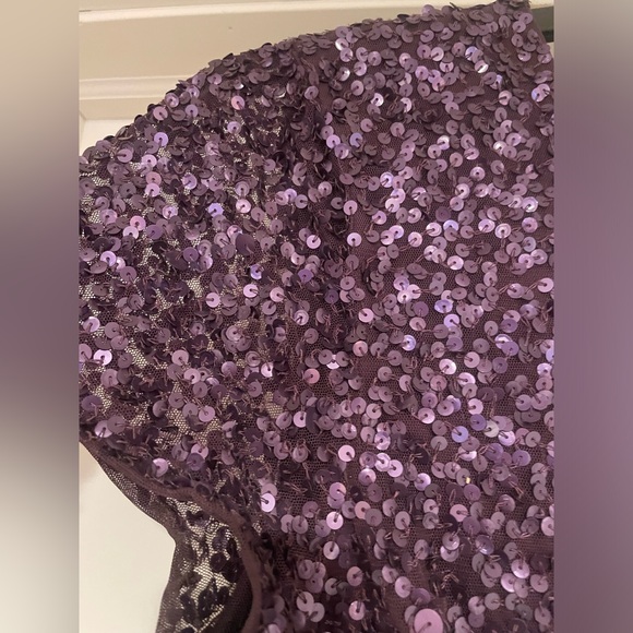 Adrianna Papell Sequined Tulle A Line Evening Gown Current/Purple Sz 16 - Picture 4 of 6